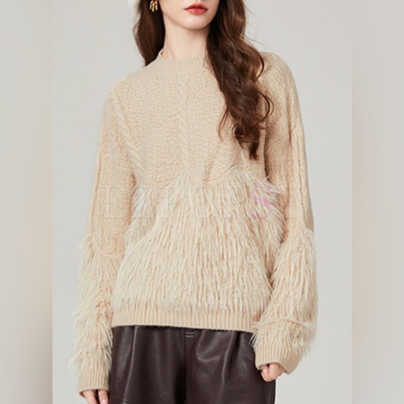 #175 Mink Cashmere Knitted Fur Stitching Twists Pullovers Winter Soft Sweaters - Picture 8 of 15